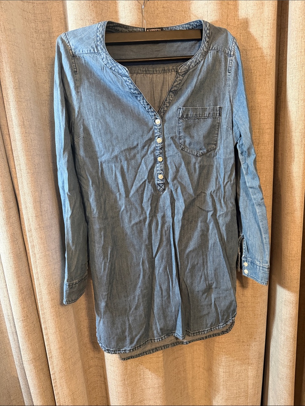 Express Light Blue Denim Long Sleeve Tunic